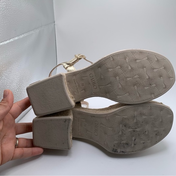 Eric Michael argento Sandals gold platform ankle strip Spain size 38 US 7.5 786 - Picture 10 of 11